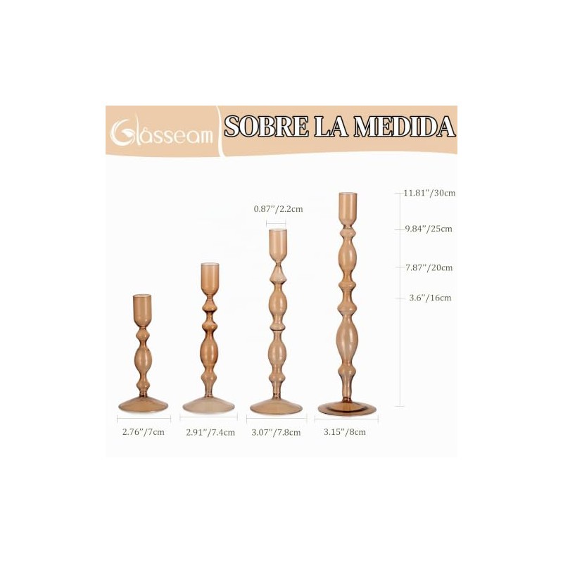 Portavelas cónicos de ámbar Glasseam: juego de 4 elegantes portavelas