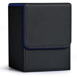 ZLCA Card Deck Box for Trading Cards, MTG YuGiOh Deck Case Holds 100+ Single Sleeved Cards, PU Leather Magnetic Card Storage Box Fits for TCG CCG Magic Game Cards (Black& Blue)