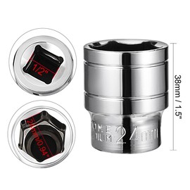 TOP-VIGOR 1/2-Inch Drive 24mm 6-Point Shallow Socket, Metric, Cr-V Drive Socket for Auto Repairing and Household