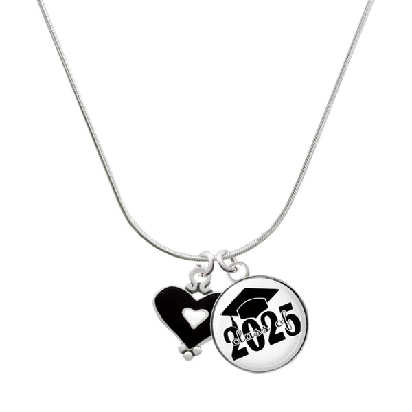 Delight Jewelry Silvertone Black and White Enamel Heart Script Class
