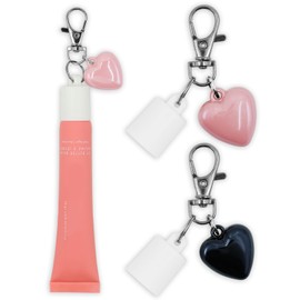 UniCrena Lip Balm Keychain Cap for Lip Gloss 2pcs - Key Chain Lip Balm Caps Holders with Mirror Heart Charms for 0.5oz 0.35oz