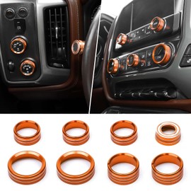 PDKLIN for Silverado Center Console Knob Cover Trim Ring Orange for Chevy Silverado/Suburban/GMC Sierra 2014-2018 Orange Interior Accessories 8pcs