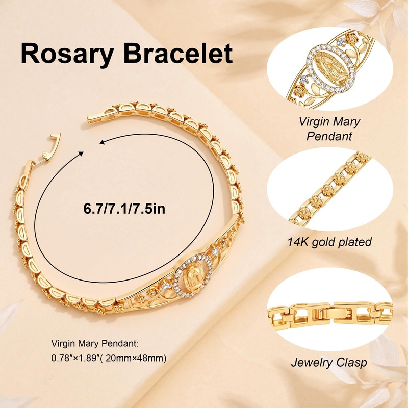 Pomeliary Catholic Virgin Mary Bracelet for Women, Gold Religious Gifts