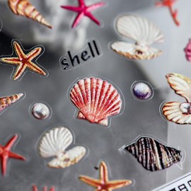 Summer Ocean Nail Stickers - Small Fresh Ocean Style 5d Embossed Nail Art Stickers Starfish Shells Coconut Tree Sweet Three-Dimensional Embossed Nail Decals Summer Nail Decor