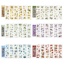 HACRAHO Floral PET Stickers, 36 Sheets Vintage Flowers Plants Stickers PET Paper Flowers and Plants Scrapbook Stickers for Scrapbook