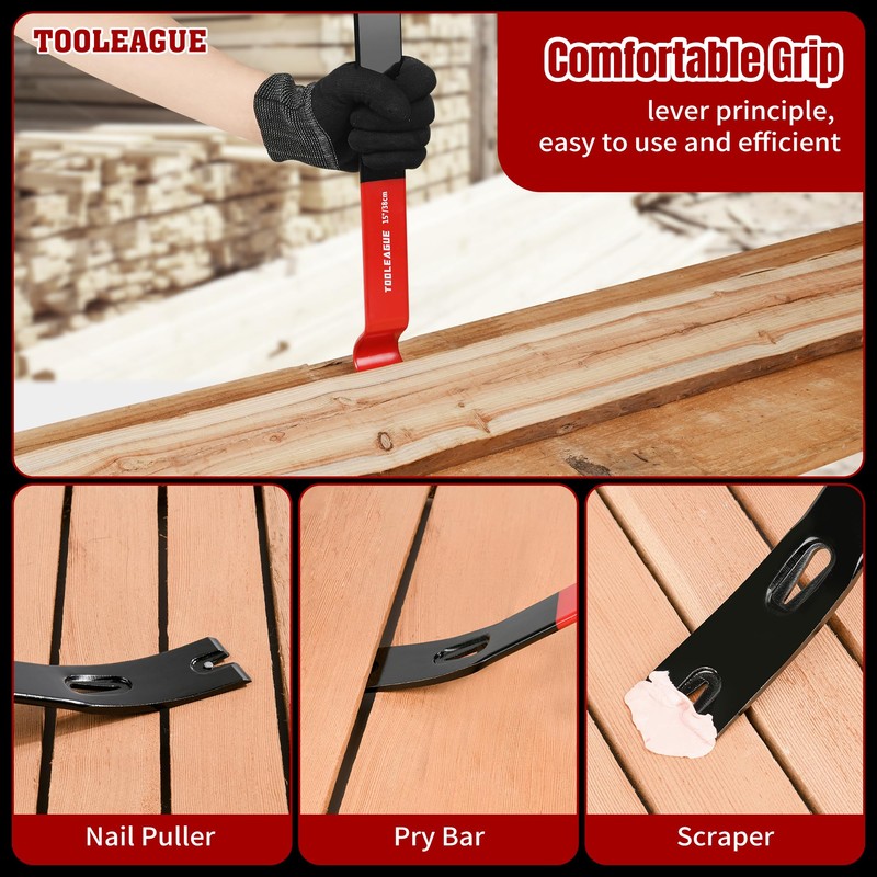 TOOLEAGUE 4Pcs Flat Pry Bar Set,5-1/2",7-1/2",10",15" Utility Heavy Duty Crow