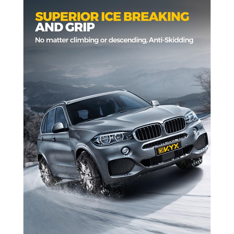 KYX Tire Chains for Car/SUV/Pickup Truks, Adjustable Universal Emergency Snow