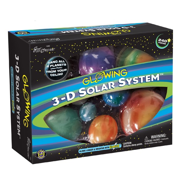 Great Explorations | 3-D Solar System Glow In The Dark Ceiling Hanging Kit 3D Planets and Star Stickers Create the Milky Way Teach Science STEM, (UG-19862)
