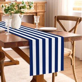Buxiuer Navy Blue and White Striped Table Runner Nautical Theme Birthday Party Decoration Wedding Dining Room Home Kitchen Table Decor (13" x 72")