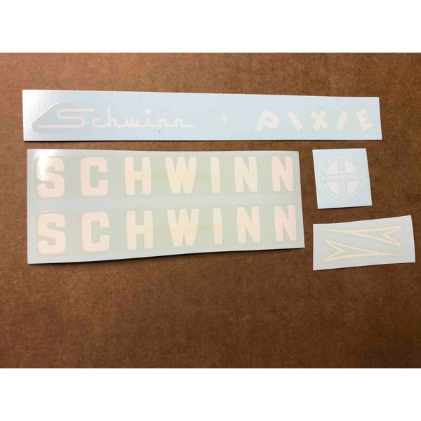 Complete Schwinn Approved Pixie White Bicycle Decal Set Later Models