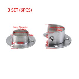 Tighall 6PCS Heavy Duty Stainless Steel Closet Pole Sockets Rod End Support Flange Rod Holder Set Wall Mount Pipe Bracket with Screws for Closet Wardrobe Shower Curtain Rod (Fit 25mm / 1", Silver)