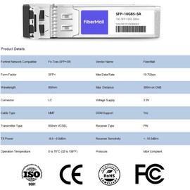 SFP+10G SR Optical Transceiver Module Compatible with Fortinet Network Fn-Tran-SFP+SR 10GBASE-SR SFP+ 850nm 300m DDM Duplex LC MMF 4 Pack
