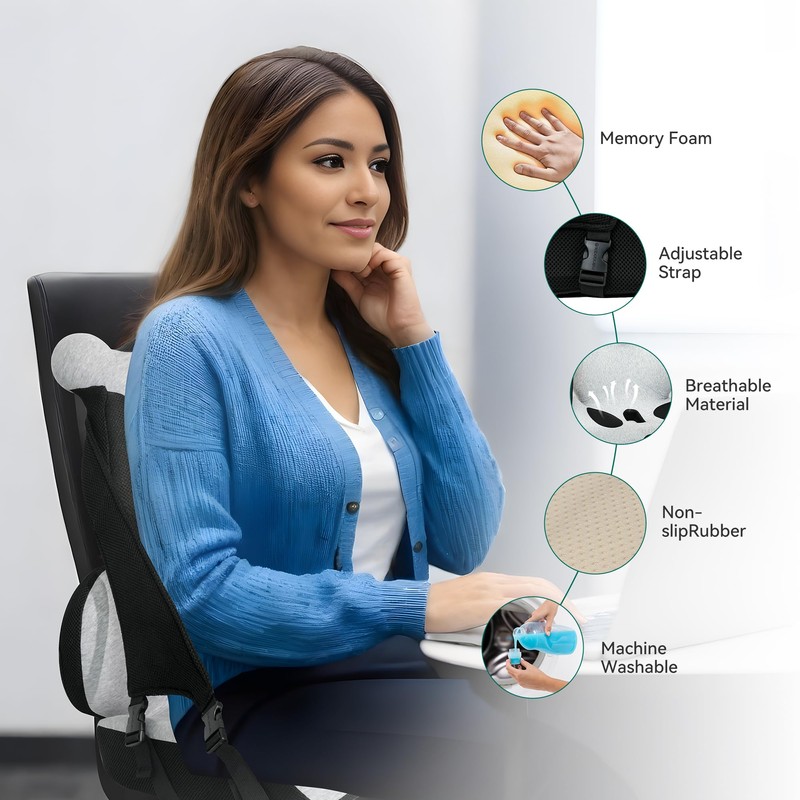 Memory Foam Lumbar Support Pillow, Car Seat Cushion, Office Chair