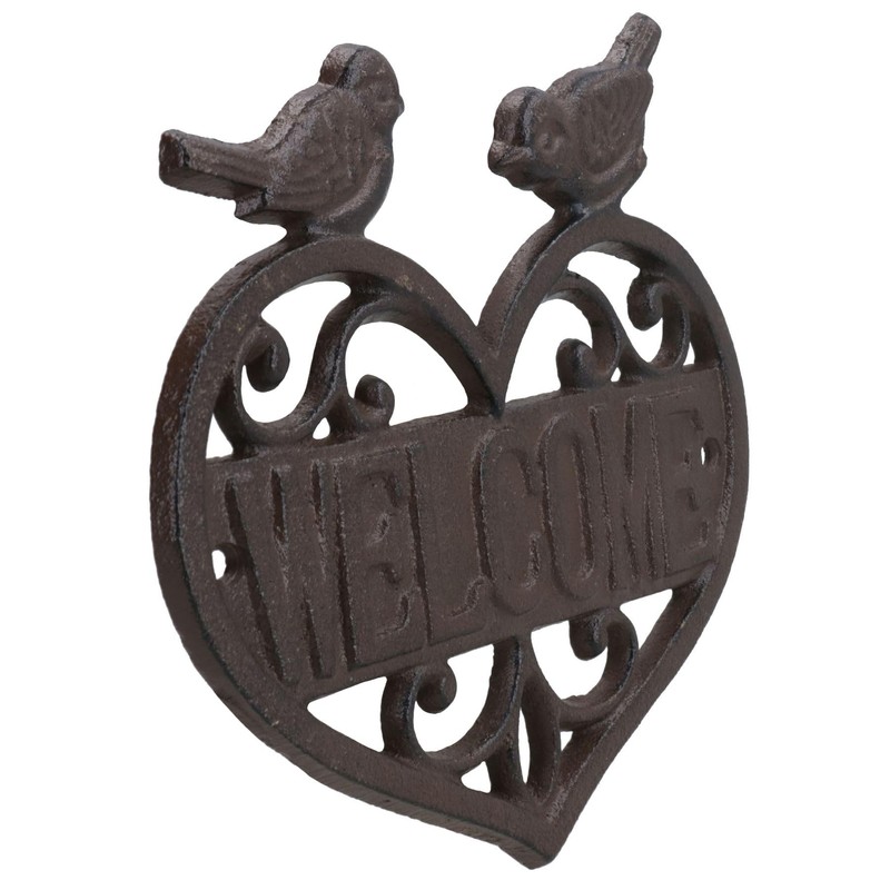 Welcome Birds Cast Iron Sign Plaque Door Wall House Gate