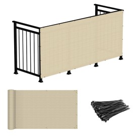 Windscreen4less 3'x12' Deck Balcony Privacy Screen for Deck Pool Fence Railings Apartment Balcony Privacy Screen for Patio Yard Porch Chain Link Fence Condo with Zip Ties Beige