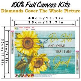 Bysincy 5D DIY Diamond Painting Kits for Adults Sunflower 12x16inch,Round Full Drill Resin Beads Diamond Art Dots Craft Set,Be Still and Know That I Am God
