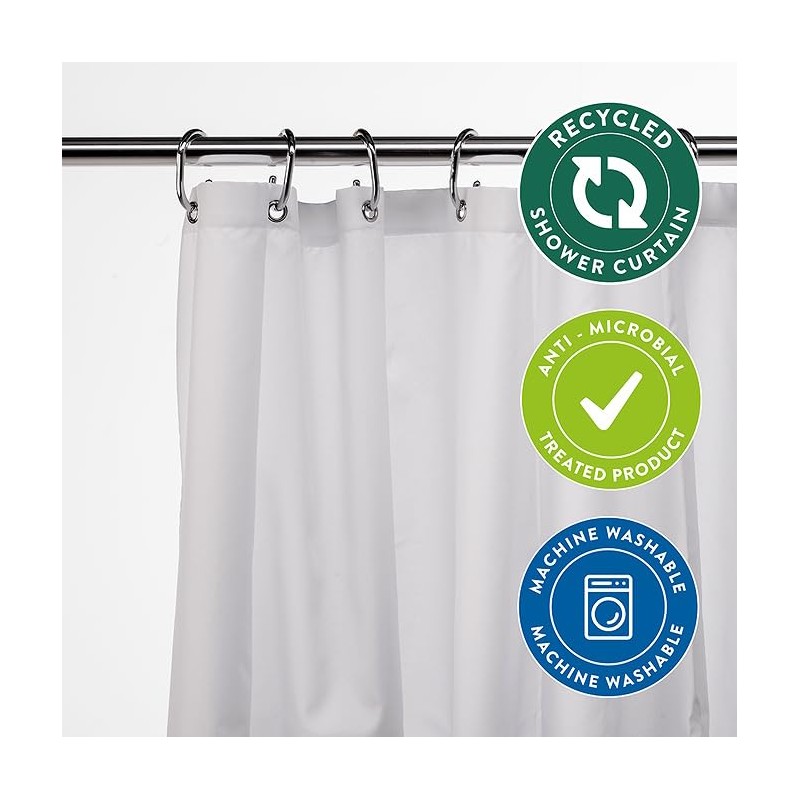 Croydex White Shower Curtain Made from 100% Recycled Poyester, with