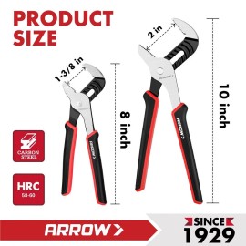 ARROW 2-Piece Adjustable Groove Joint Plier 8" 10" Carbon Steel Water Pump Plier