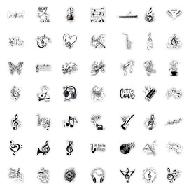 50PCS Stickers for Black and White Notes,Music Stickers,Teens Boys and Girls Sticker Pack Vinyl Skateboard Guitar Door Laptop Luggage Car Bike Water Bottle Birthday Party Supplies Stickers