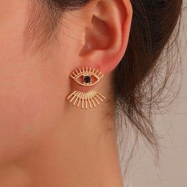 TseenYi Devil Eye Earrings for Women Gold Evil Eye Front Back Earrings Black Crystal Evil Jacket Earrings Vintage Metal Devil Dangle Earrings Hollow Eye Studs Earrings