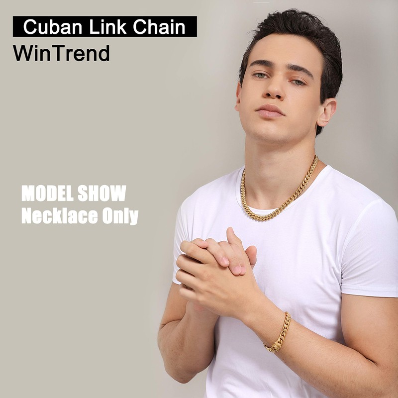 Gold Cuban Link Chain Necklace or Bracelet with Design Box