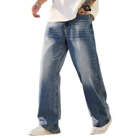 QGRSWBC Mens Denim Jeans Wide Leg Skater Pants Light Blue Jeans Loose Fit Baggy Trousers Light Wash Blue XL