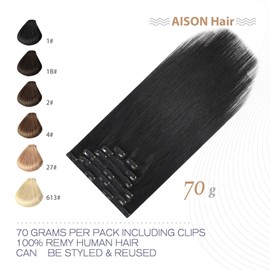Aison Extensiones De Cabello Negro Con Clip Cabello Humano Real 115 G 100% Remy Suaves Sedosos Y Lisos 7 Unidades 16 Clips Negro natural