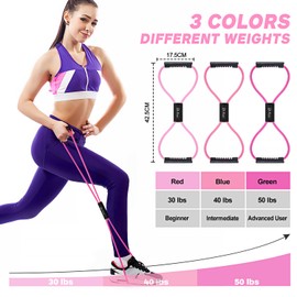 Figure 8 Resistance Band, Resistance Bands for Arms, Back, Shoulder Stretcher Exercise Bands with Handles, Upper Body Workout Equipment Set of 3 for Yoga Pilates Stretching Physical Therapy