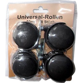Set of 4 Furniture Castors / Transport Castors / Swivel Castors Diameter 50 mm without Brake Plastic with Mounting Plate