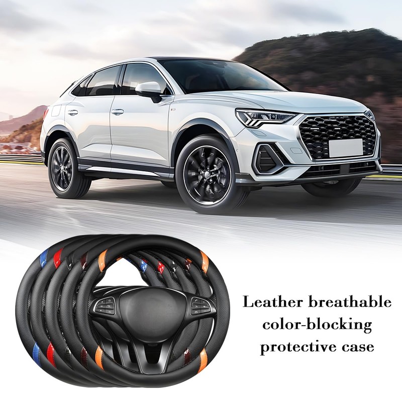 Sandfren Carbon Fiber Car Steering Wheel Cover, 15 Inch Breathable