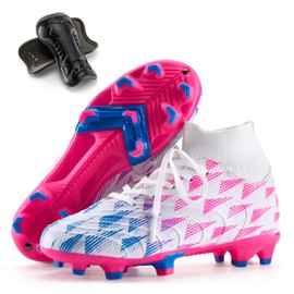 Boys Girls Soccer Cleats High Top Lightweight Training Football Shoes Little Big Kid Youth Firm Ground Athletic Outdoor Turf Indoor Lace Up Non-Slip Comfortable Durable Flexible Traction Breathable 12