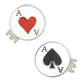 PINMEI Beautiful 24.4MM Golf Ball Marker with Golf Hat Clip 2 Pack(Ace of Spades and ace of Heart)