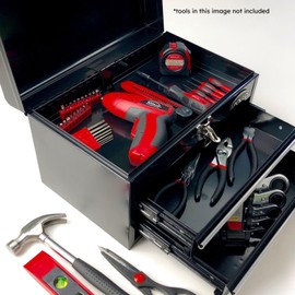 Apollo Tools 14 Inch Steel Tool Box with Deep Top Compartment and 2 Drawers in Heavy-Duty Steel With Ball Bearing Opening and Powder Coated Finish Black