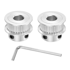 MECCANIXITY 2GT Pulley 30 Teeth 8mm Bore Aluminum Timing Pulley Wheel for 6mm Width 30T Timing Belt with Hexagonal Wrench for 3D Printer, CNC, Timing Belt-2 Pcs Silver