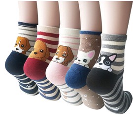 YSense Cute Socks Womens Dog Cat Novelty Animal Socks for girl Cartoon Cotton Casual Crew Funny Gifts 5 Pairs, Dog style 2