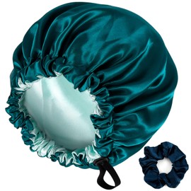 Satin Bonnet Silk Bonnet, Hair Shower Cap, Silk Bonnets for Sleeping Women, Satin Hair Bonnet Sleep Cap for Natural and Curly Hair (Blue)