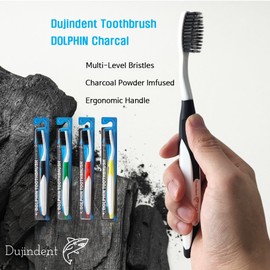 DUJINDENT Dolphin Charcoal Toothbrush Extra Soft Bristle Manual Long Flossing Ultra Clean Toothbrush, Good for Sensitive Teeth and Gums (Red, Charcoal)