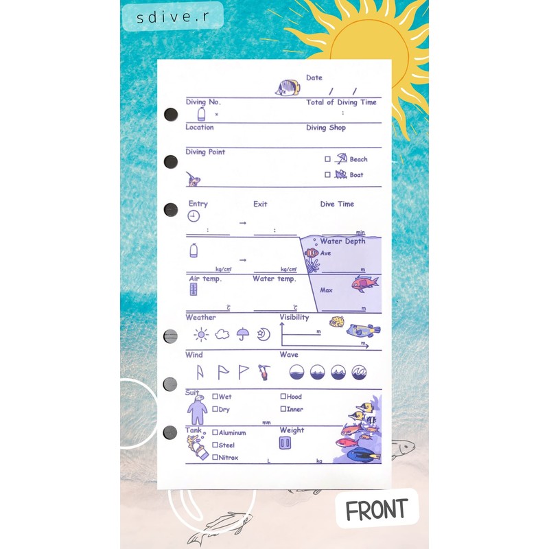 Diving Log Book, 6 Holes, 40 Count, Fish Log Refills,