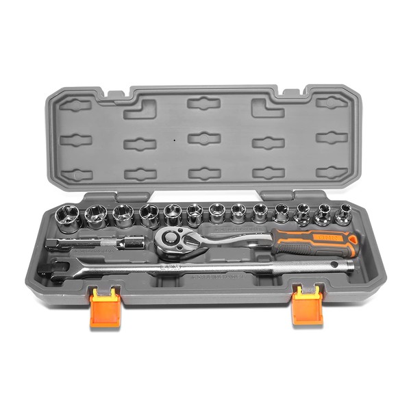 DNA MOTORING TOOLS-00132 17-Piece 1/2 Inch Drive Socket Set with