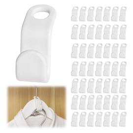GGUFAY Pack of 50 Space-saving Clothes Hangers, Plastic Connecting Hooks, Clothes Hangers Clip Drop Connection Handle, for Wardrobe Organiser (White)
