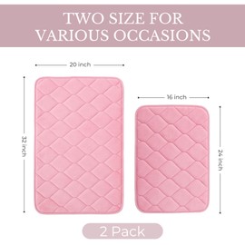 BSAOUTZ 2Pc Bathroom Rug Sets, Non Slip Memory Foam Bath Mat Rug, Extra Absorbent Soft Bath Mat Sets, Washable Area Rugs for Bathroom, Toilet Pink
