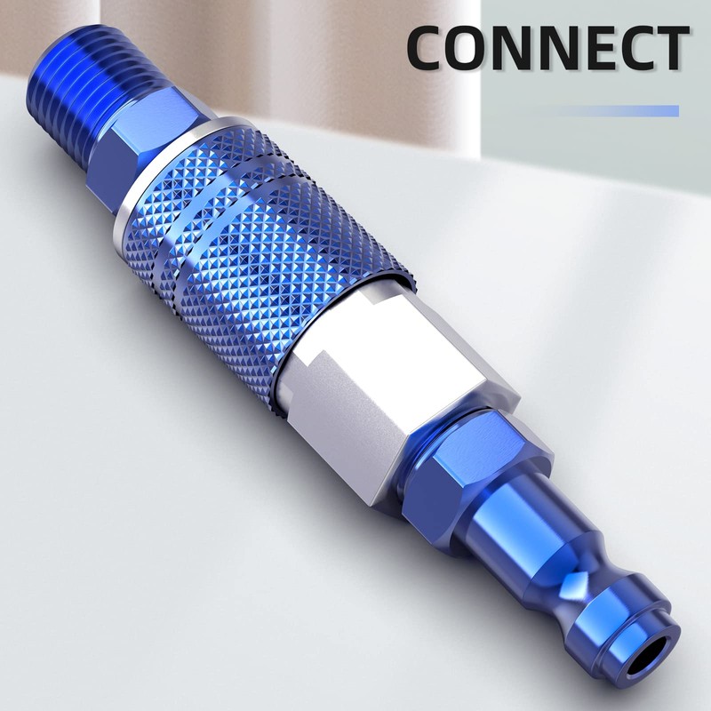 GASHER 10PCS 1/4-Inch NPT Male Blue Aluminum Industrial Air Plug,