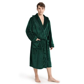 Yurhap Luxury Mens Robe with Hood, Ultra Cozy Fleece Bathrobe for Men, Plush Hooded Robe with Belt & 2 Pockets