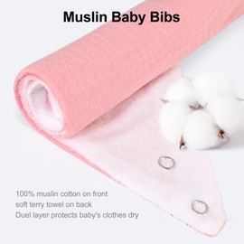 Yafane Baby Bib Muslin Triangular Scarf Baby Super Absorbent Neckerchief Cotton Burp Cloth Drool Bib for Toddlers Boys Girls (Pink Purple), Pink Purple