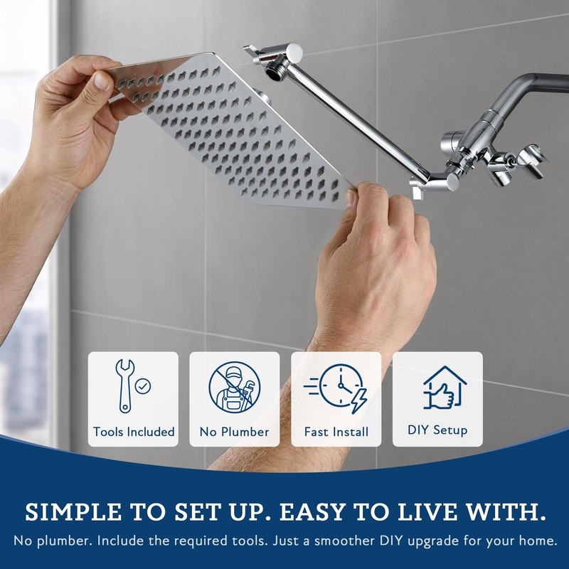 G-Promise All Metal 8" Rain Shower Head with Handheld for