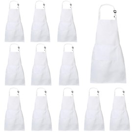 XIEJINJIA Pack of 4/12/24 Children's Apron Waterproof Adjustable with 2 Pockets for Boys and Girls School Kitchen Cooking Baking Painting Crafts, White, L