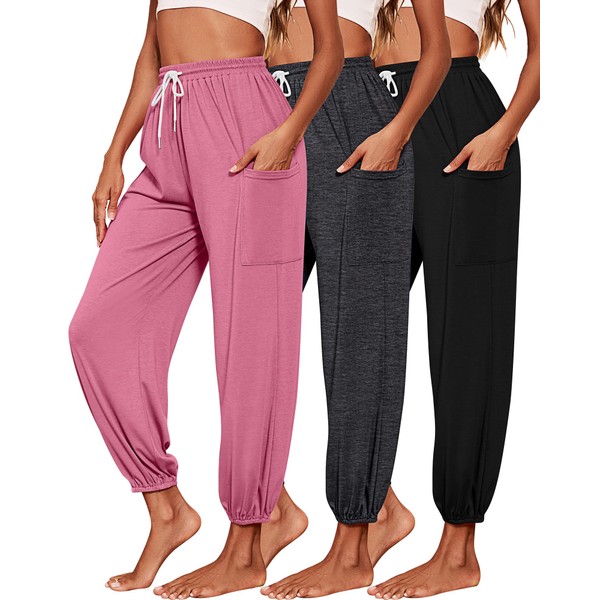 Riyiper 3 Pack Women's Sweatpants, Cozy Yoga Pants with Pockets