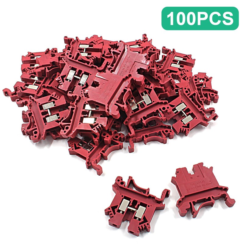 Eilumduo 100 Pcs Red UK2.5B 800V 32A DIN Rail Terminal