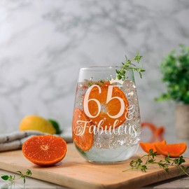 Always Looking Good 65th Birthday Gifts for Women 65 & Fabulous Engraved stemless Gin Glass Present for 65 Year Old Ladies stemless Gin Glass Laser Engraved Elegant stemless 65th Gin Glass