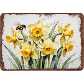 Spring Flower Metal Tin Sign Daffodil Metal Sign Alumium Sign Vintage Sign Retro Sign for Home Bar Office Outdoor Wall Decor 5.5 x 8 inches